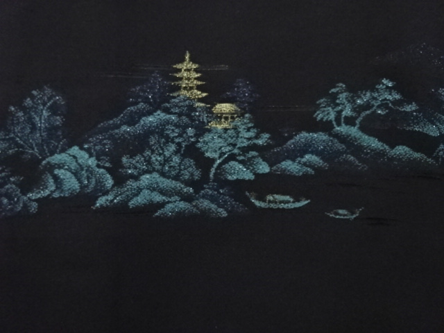 JAPANESE KIMONO / ANTIQUE HAORI / URUSHI / WOVEN TEMPLE SCENERY